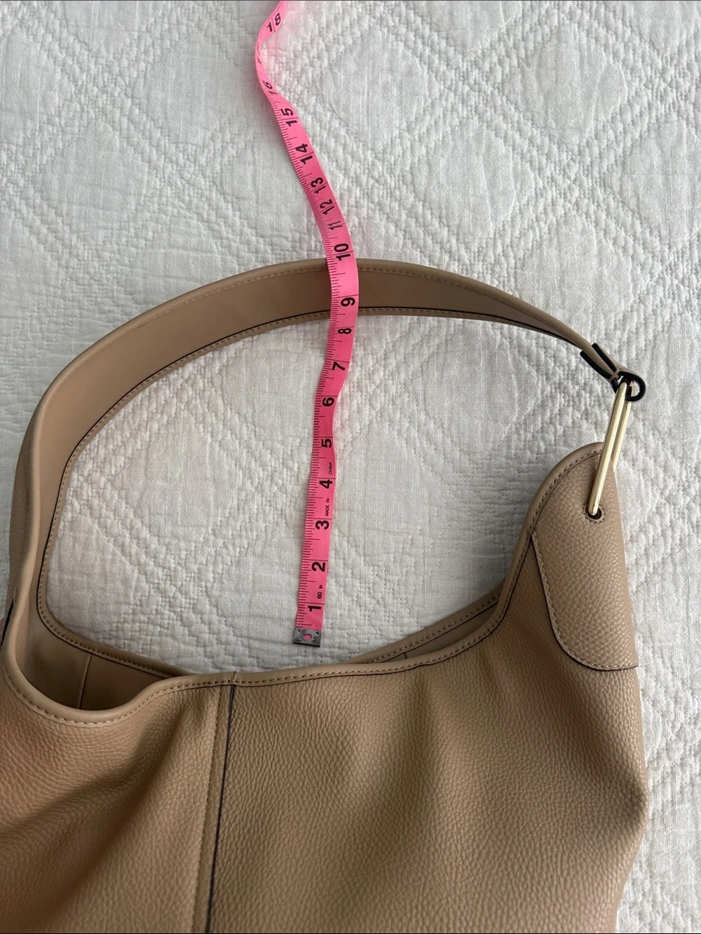 Michael Kors Sonny Hobo Camel Beige Pebble Leather Shoulder Bag Purse Tote